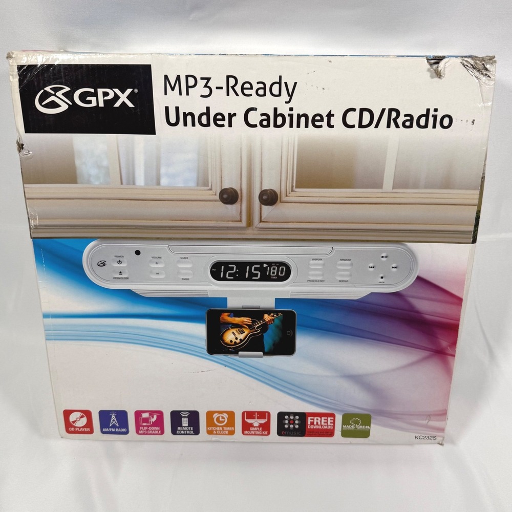 GPX Under Cabinet CD Radio Player KC232S Silver MP3 Ready Kitchen Timer Remote